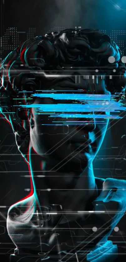 Futuristic glitch art sculpture wallpaper with cyan highlights.