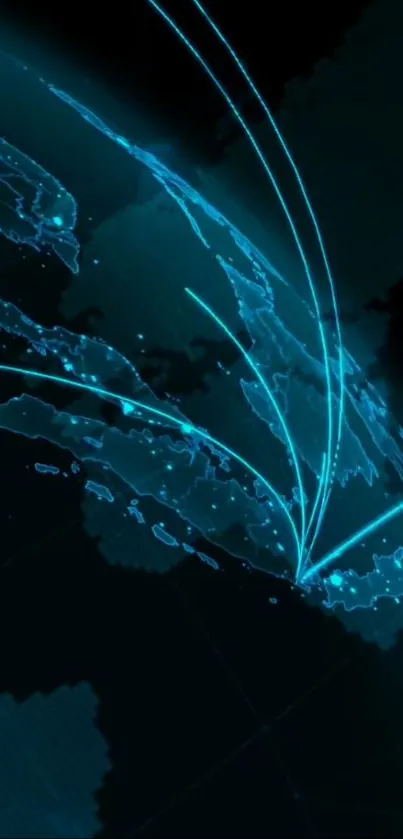 Futuristic wallpaper of global connections with luminous blue paths.