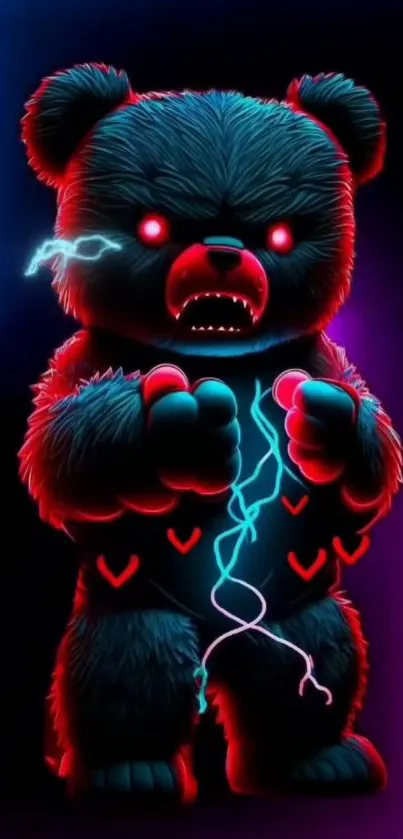 Futuristic neon bear glowing with electric effects.