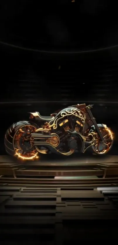 Futuristic motorcycle with glowing wheels design wallpaper.