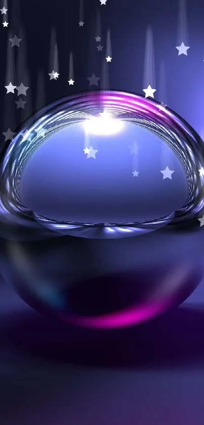 Futuristic glowing orb with sleek design in purple hues.