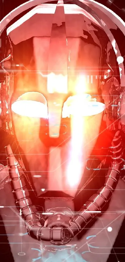 Glowing robotic face wallpaper with red highlights.