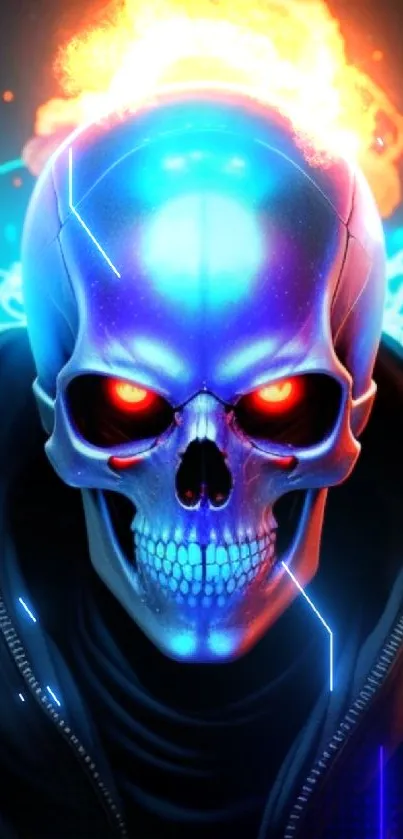 Futuristic glowing skull with neon colors.
