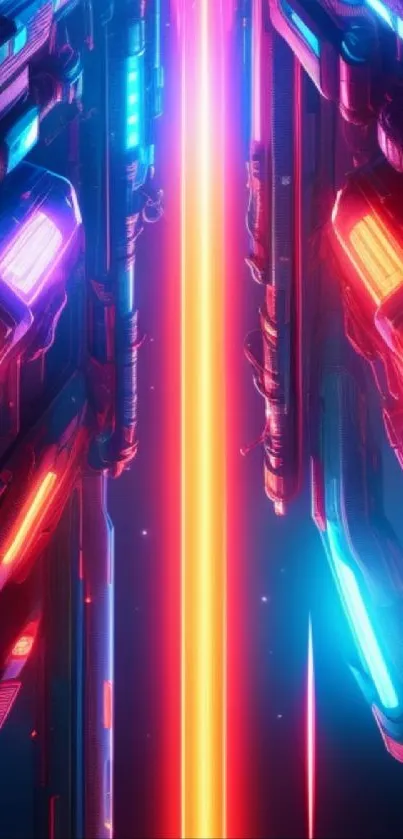 Futuristic neon tech wallpaper with vibrant glowing colors.