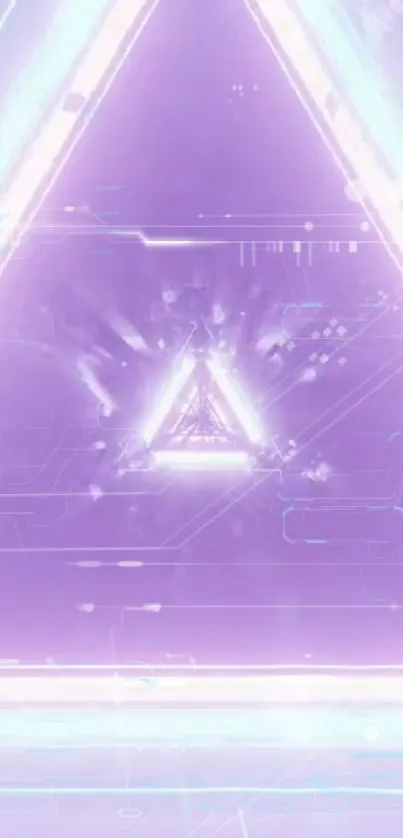 Futuristic purple triangle wallpaper with neon glow.