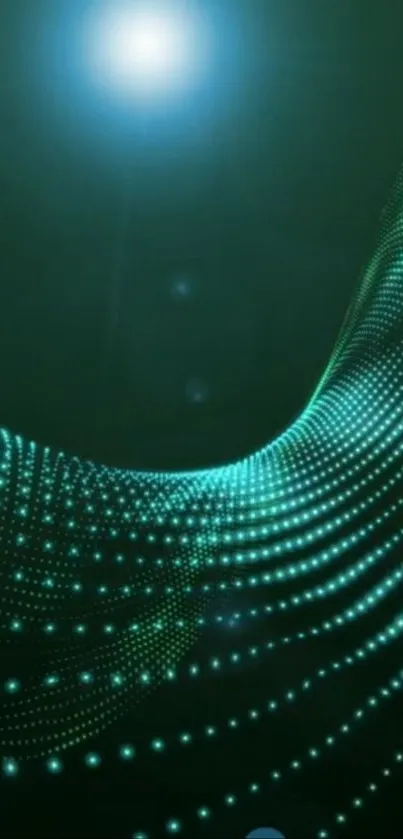 Futuristic green wave glowing wallpaper.