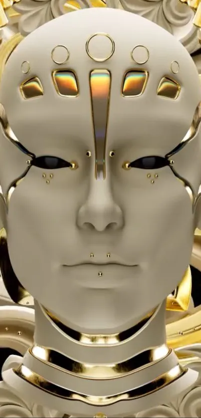 Futuristic gold-themed digital abstract face art for mobile.