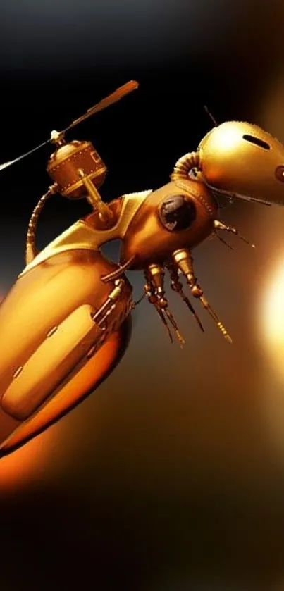 Futuristic gold robotic insect design on a mobile wallpaper.