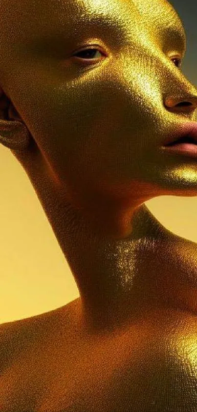 Futuristic gold textured humanoid on gradient background.