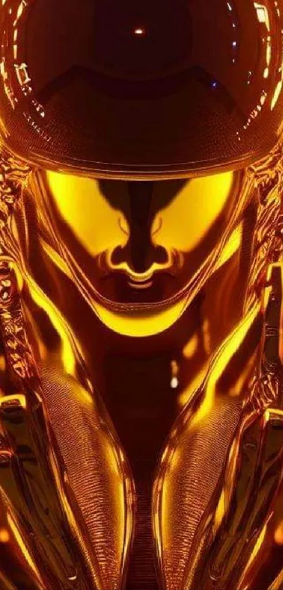 Golden futuristic robot art wallpaper for mobile phones.