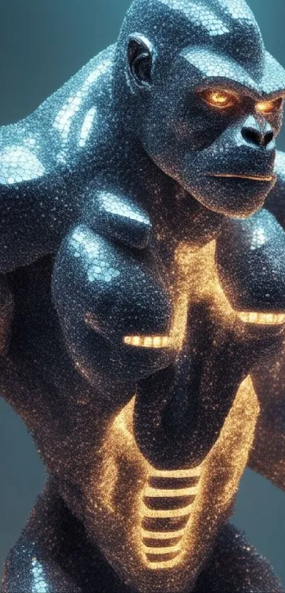 3D futuristic gorilla with glowing blue elements.