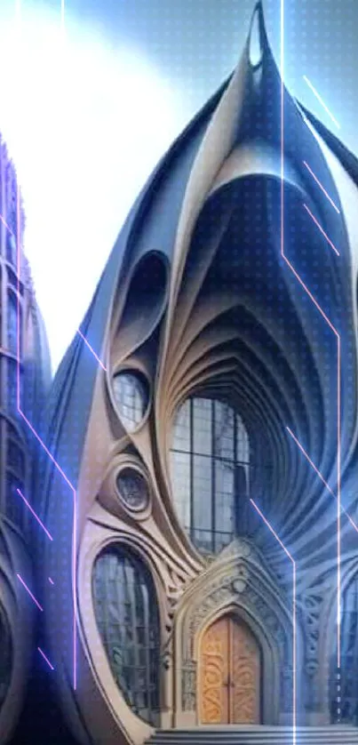 Futuristic Gothic architecture with intricate design in mobile wallpaper.