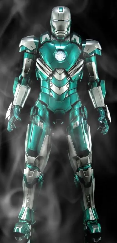 Futuristic green and silver armor with a sci-fi theme on black background.