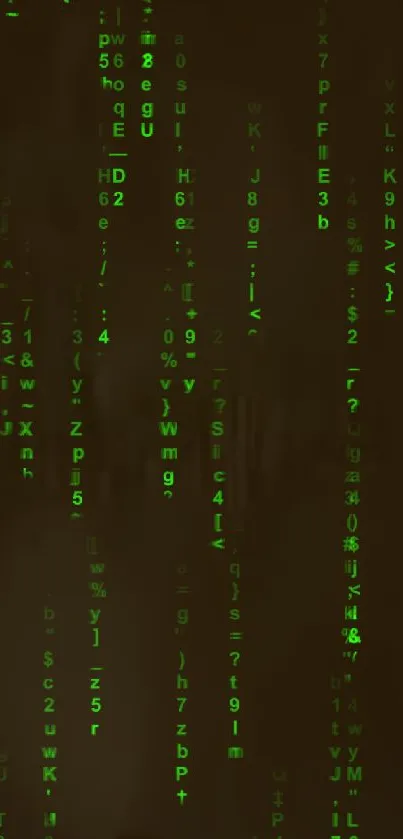 Futuristic mobile wallpaper with green matrix code on a dark background.