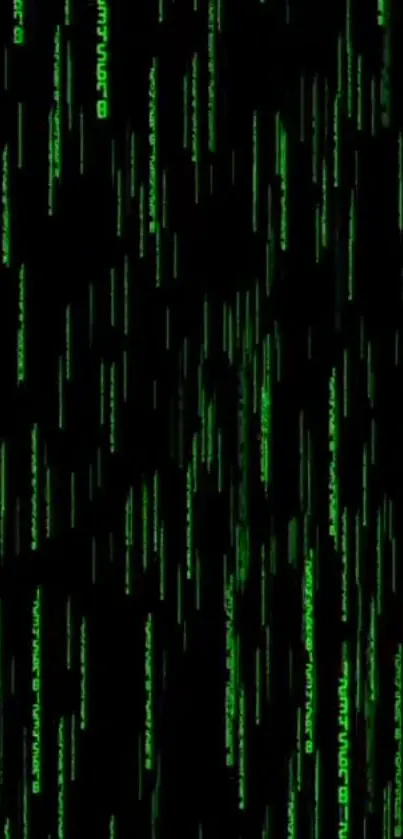 Futuristic wallpaper with green code on black background.