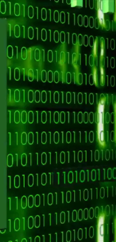 Green binary code wallpaper with a futuristic digital design.