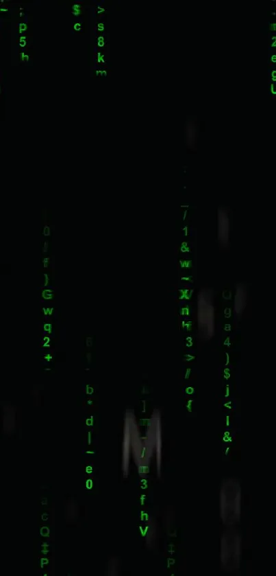 Green code wallpaper on black background with digital symbols.