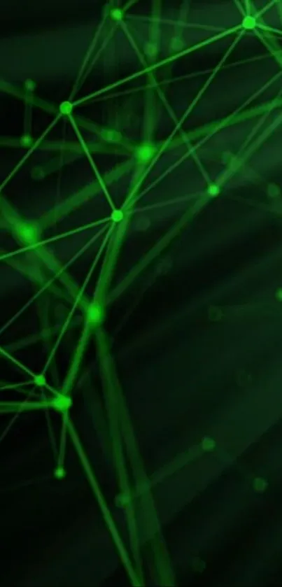 Futuristic wallpaper with green neon lines and geometric patterns on a dark background.