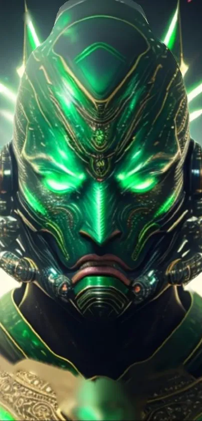 Futuristic green cyber warrior with glowing elements