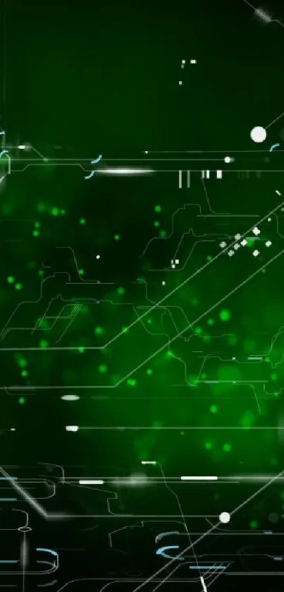 Futuristic green digital circuit wallpaper with glowing elements.