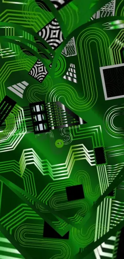 Futuristic green heart circuitry wallpaper with intricate patterns.