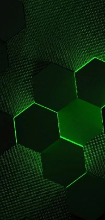 Futuristic hexagonal green pattern wallpaper.