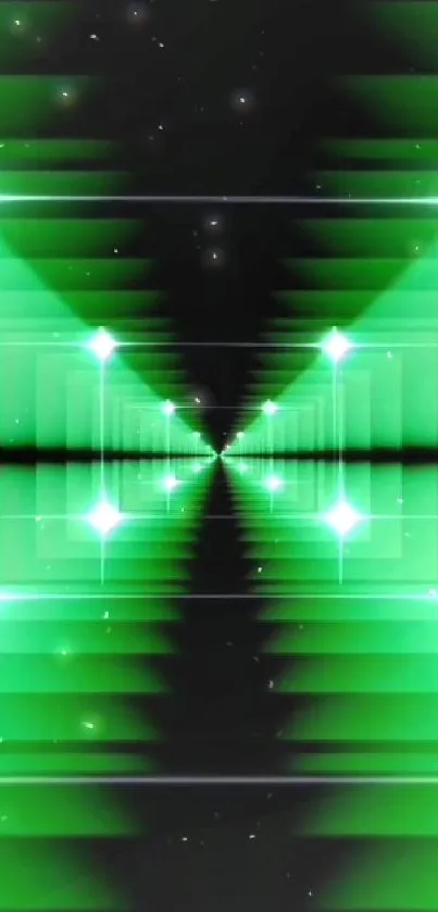 Futuristic green light tunnel with bright neon effects.