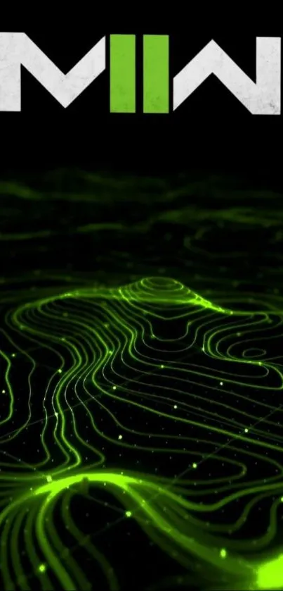 Neon green lines on black create a futuristic wallpaper design.