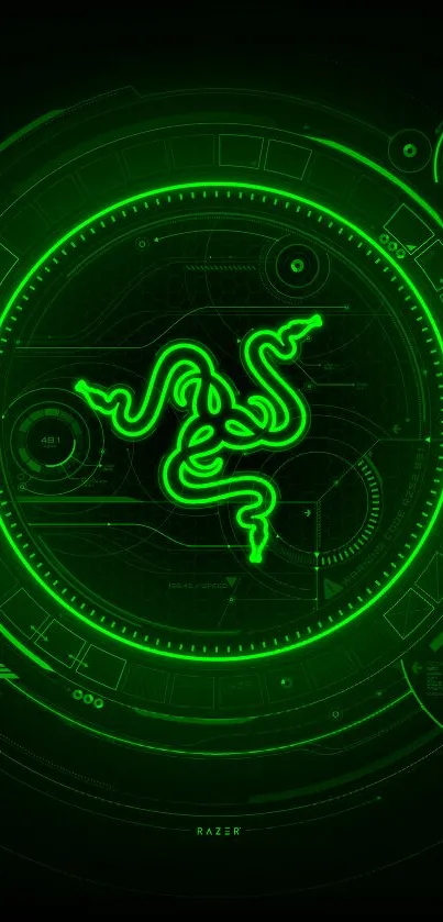 Futuristic neon green wallpaper with intricate tech design.