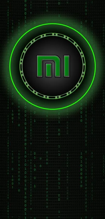 Futuristic green tech mobile phone wallpaper with glowing circle design.