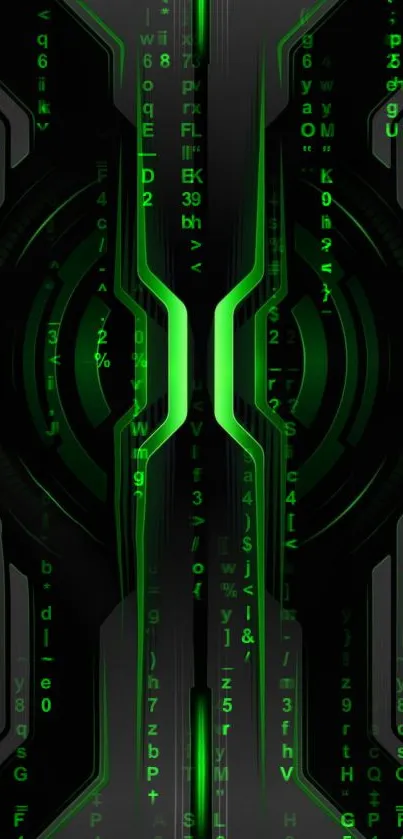 Futuristic green and black mobile wallpaper design.