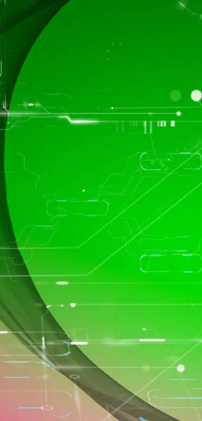 Futuristic green mobile wallpaper with digital geometric shapes and lines.