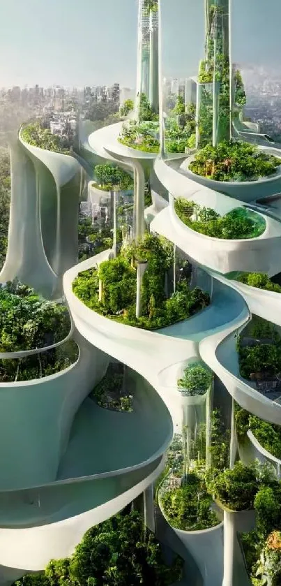Futuristic urban oasis with lush greenery and modern architecture.