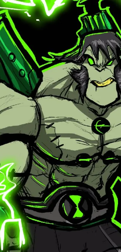 Futuristic green warrior with dynamic aura