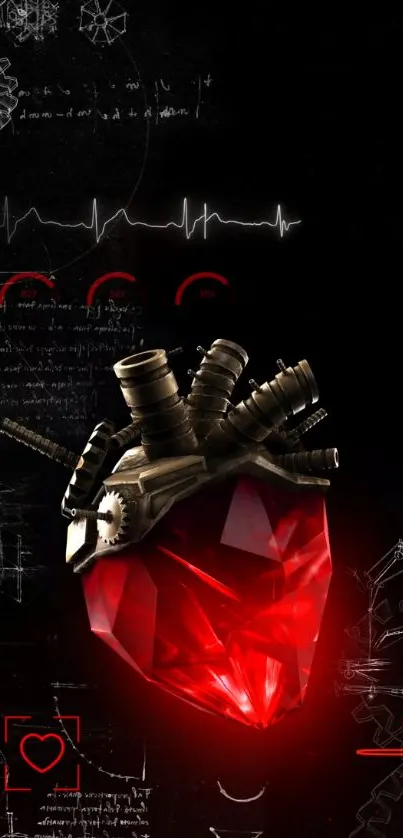 Digital heart in red on a black background with a futuristic design.