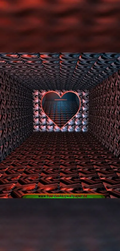 Futuristic heart-shaped tunnel design in red and black hues.