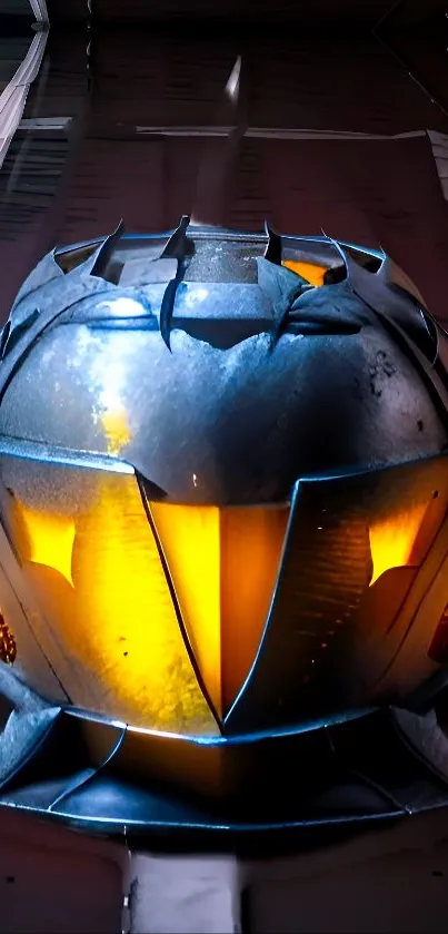 Futuristic helmet with glowing elements wallpaper.