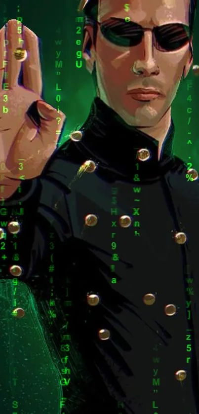 Futuristic hero with digital code background in a vibrant green theme.