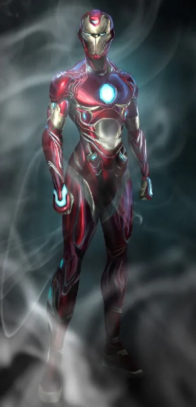 Futuristic hero in red metallic suit mobile wallpaper.