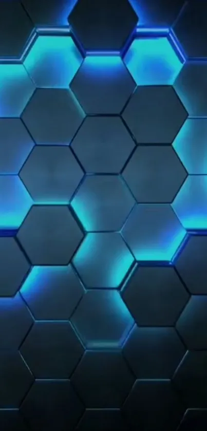 Futuristic blue glowing hexagon pattern wallpaper