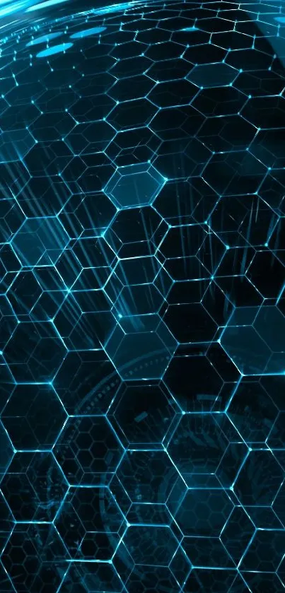 Futuristic blue hexagon wallpaper for mobile with geometric patterns.