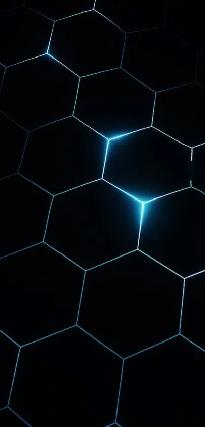 Futuristic glowing hexagon blue wallpaper for mobile device.