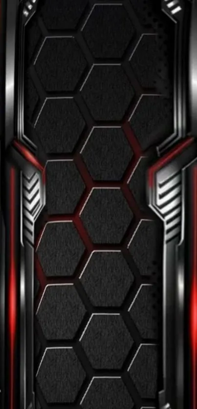 Futuristic metallic wallpaper with hexagon pattern.