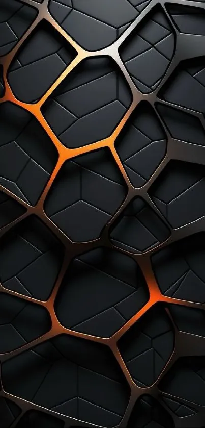 Futuristic black and orange hexagon wallpaper.