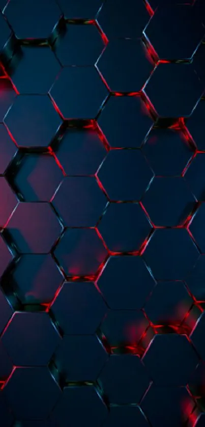 Dark hexagon pattern mobile wallpaper with red lighting effect.