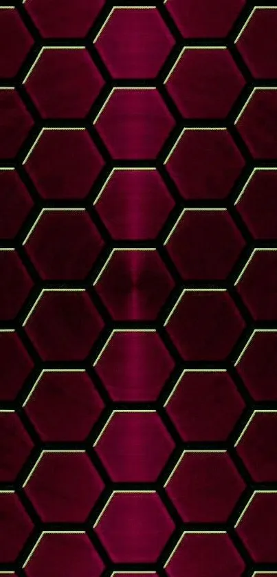 Futuristic deep purple hexagonal wallpaper with neon green outlines.