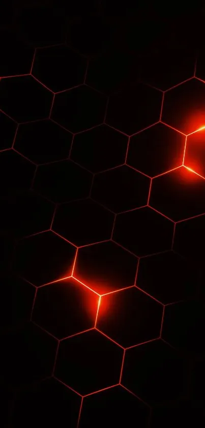 Futuristic red glowing hexagon pattern wallpaper.