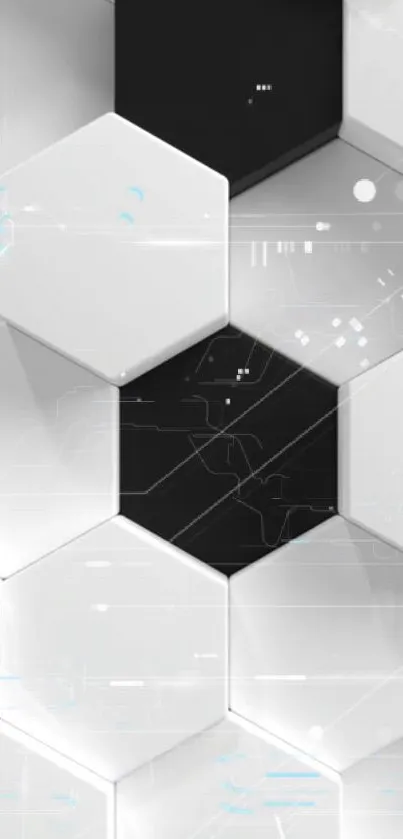 Futuristic monochrome hexagon pattern wallpaper for mobile screen.