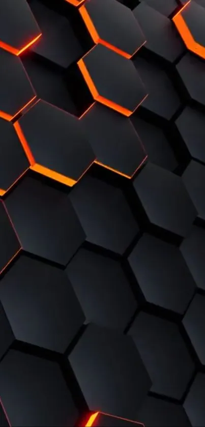 Futuristic black and orange hexagon pattern wallpaper.