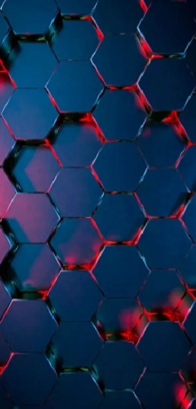 Futuristic blue and red hexagon pattern wallpaper.